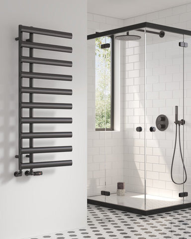 Reina Grace Vertical Designer Steel Radiator In Brushed Gun Metal Finish - www.ultrabathroom.com