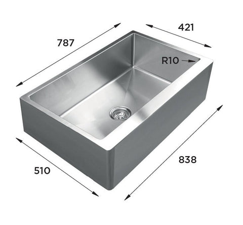 Ukinox Apron UK RSFC 840 Kitchen Sink, 838Γ510mm β Polished Stainless Steel - www.ultrabathroom.com