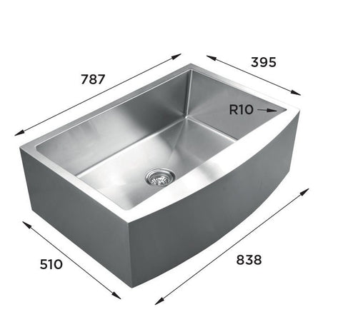Ukinox Apron UK RSFC 849 Kitchen Sink, 838Γ510mm β Polished Stainless Steel - www.ultrabathroom.com