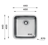 Ukinox D 400/R50 Undermount Kitchen Sink, 400×400mm — Polished Stainless Steel - www.ultrabathroom.com
