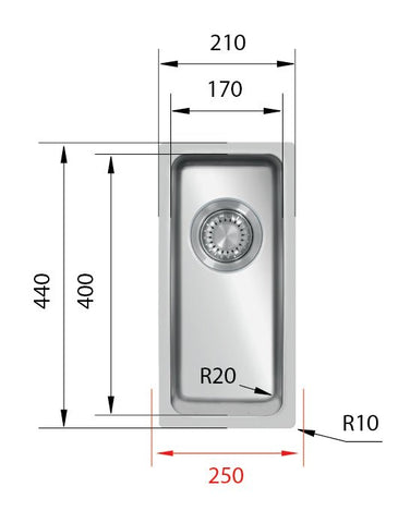 Ukinox Micro Series ME 171 Kitchen Sink, 440×210mm — Polished Stainless Steel - www.ultrabathroom.com