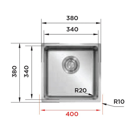 Ukinox Micro Series ME 340.340 Kitchen Sink, 380×380mm — Polished Stainless Steel - www.ultrabathroom.com