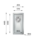 Ukinox Tenline TNL 171 Kitchen Sink, 170×440mm — Polished Stainless Steel - www.ultrabathroom.com