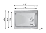 Ukinox Workstation WSS 620 Kitchen Sink, 620×470mm — Polished Stainless Steel - www.ultrabathroom.com