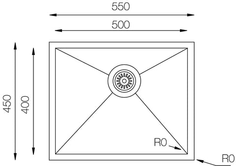 Ukinox Zeroline ZRL 500 Kitchen Sink, 500Γ440mm β Polished Stainless Steel - www.ultrabathroom.com