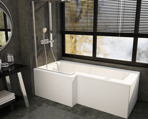 L - Shaped Shower Bath 1700 mm - Left Handed - www.ultrabathroom.com