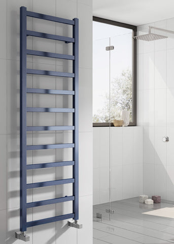 Reina Fano Vertical Aluminium Designer Towel Rails in Satin Blue Finish - www.ultrabathroom.com