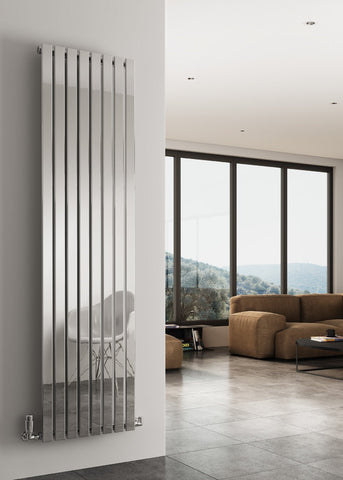 Reina Flox Vertical Single Panel in Satin/Polished Finish Stainless Steel Designer Radiator - www.ultrabathroom.com