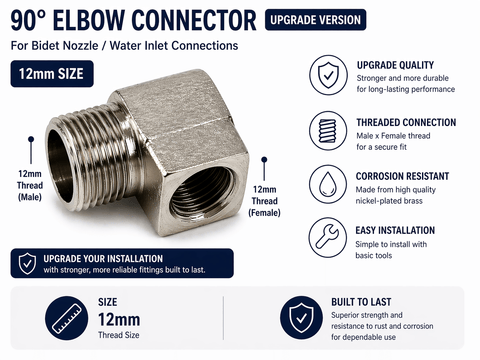 90° Elbow Connector 12mm for Toilet Bidet Connection - Metal - www.ultrabathroom.com