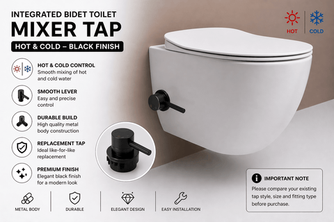 Integrated Bidet Toilet Mixer Tap – Hot & Cold – Black Finish - www.ultrabathroom.com