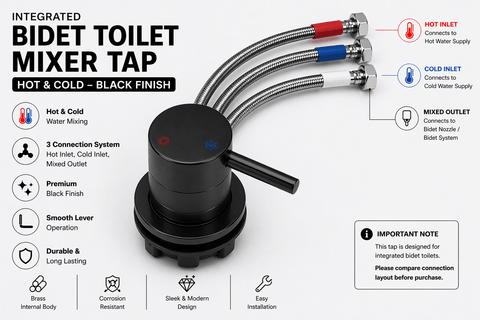 Integrated Bidet Toilet Mixer Tap – Hot & Cold – Black Finish - www.ultrabathroom.com