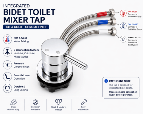 Integrated Bidet Toilet Mixer Tap – Hot & Cold – Chrome Finish - www.ultrabathroom.com
