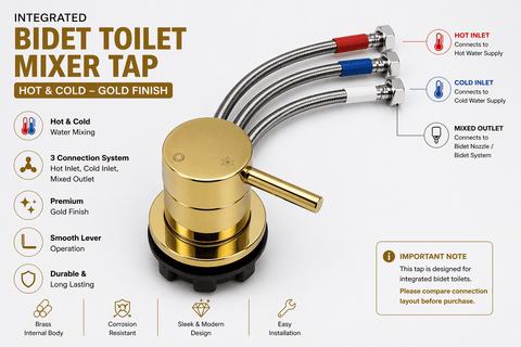 Integrated Bidet Toilet Mixer Tap – Hot & Cold – Gold Finish - www.ultrabathroom.com