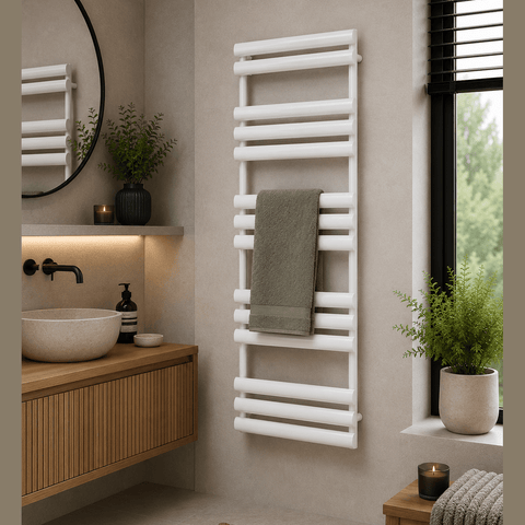 Reina Arbori Designer Towel Rail - White - www.ultrabathroom.com
