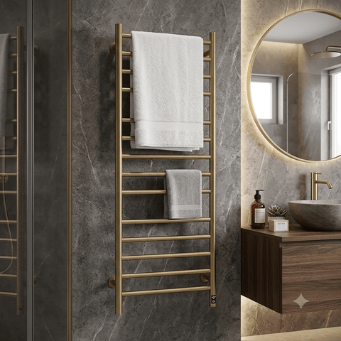 Reina Arnage Dry Electric Heated Towel Rail - Brushed Brass - www.ultrabathroom.com