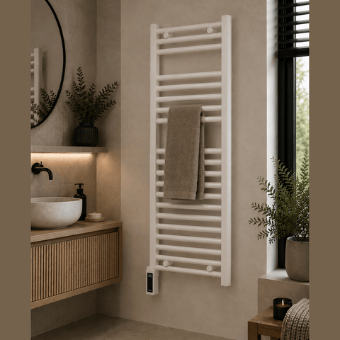 Reina Capo Electric Flat Heated Towel Rail - White - www.ultrabathroom.com
