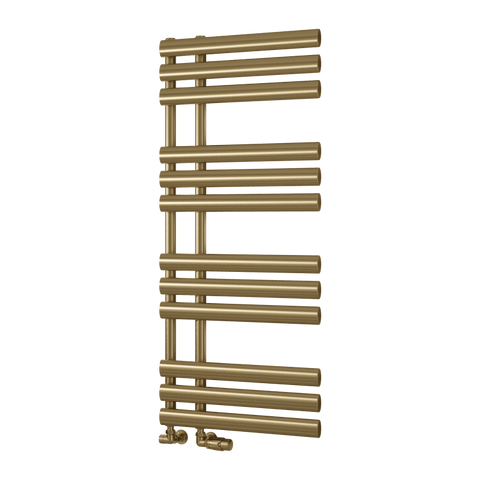 Reina Chisa Vertical Heated Towel Rail Radiator - Brushed Brass Bathroom Towel Rail - www.ultrabathroom.com