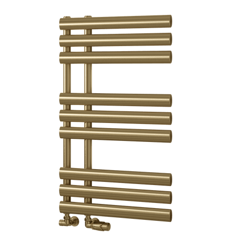 Reina Chisa Vertical Heated Towel Rail Radiator - Brushed Brass Bathroom Towel Rail - www.ultrabathroom.com