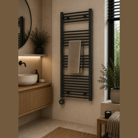 Reina Diva Electric Flat Heated Towel Rail - Black - www.ultrabathroom.com