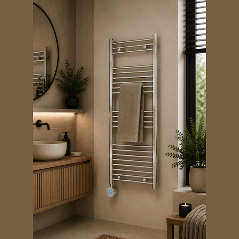 Reina Diva Electric Flat Heated Towel Rail - Chrome - www.ultrabathroom.com