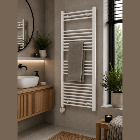 Reina Diva Electric Flat Heated Towel Rail - White - www.ultrabathroom.com