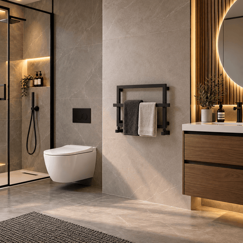 Reina Lago 1 Designer Towel Rail - Black - 600 x 450 mm - www.ultrabathroom.com
