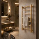Reina Velino Electric Heated Towel Rail - Brushed Brass - www.ultrabathroom.com