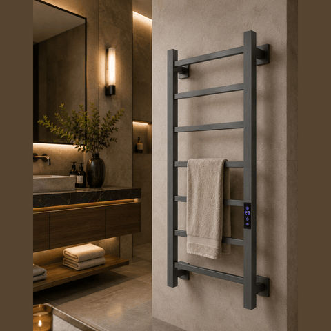 Reina Velino Electric Heated Towel Rail - Gun Metal - www.ultrabathroom.com