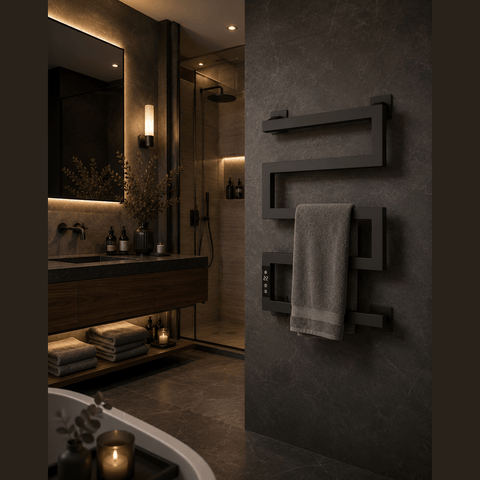 Reina Vispa Electric Heated Towel Rail - Matt Black - www.ultrabathroom.com