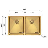 UKINOX – ColorX Series – TNL 340.50.50 – Titanium Finish Stainless Steel Kitchen Sink – Double Bowl - www.ultrabathroom.com