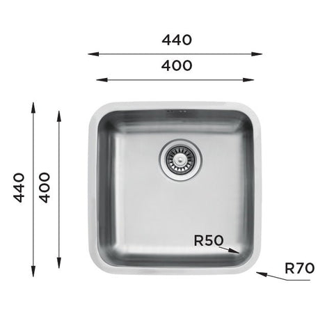 Ukinox D 400/R50 Undermount Kitchen Sink, 400×400mm — Polished Stainless Steel - www.ultrabathroom.com