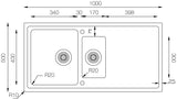 Ukinox Micro Flat MF 1000.500.15 Kitchen Sink, 1000×500mm — Polished Stainless Steel - www.ultrabathroom.com