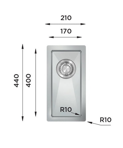 Ukinox Tenline TNL 171 Kitchen Sink, 170×440mm — Polished Stainless Steel - www.ultrabathroom.com
