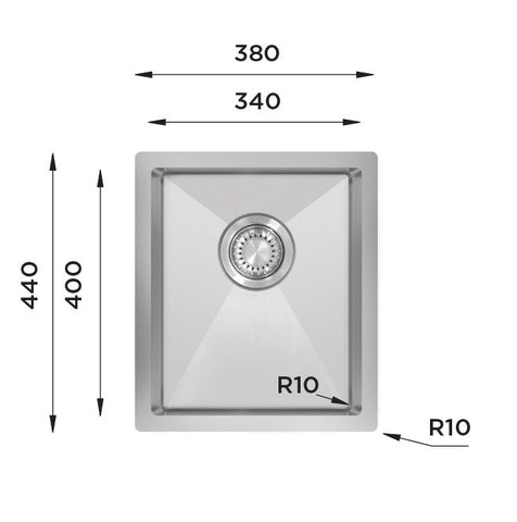 Ukinox Tenline TNL 340 Kitchen Sink, 340×440mm — Polished Stainless Steel - www.ultrabathroom.com