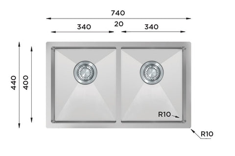 Ukinox Tenline TNL 340.50.50 Kitchen Sink, 740×440mm — Polished Stainless Steel - www.ultrabathroom.com