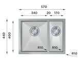 Ukinox Tenline TNL 340.70.30 Kitchen Sink, 570×440mm — Polished Stainless Steel - www.ultrabathroom.com