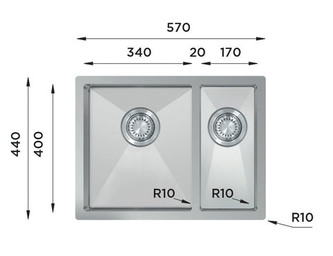 Ukinox Tenline TNL 340.70.30 Kitchen Sink, 570×440mm — Polished Stainless Steel - www.ultrabathroom.com