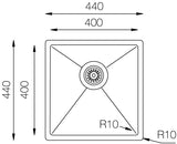 Ukinox Tenline TNL 400 Kitchen Sink, 400×440mm — Polished Stainless Steel - www.ultrabathroom.com