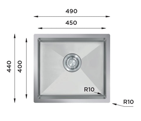 Ukinox Tenline TNL 450 Kitchen Sink, 450×440mm — Polished Stainless Steel - www.ultrabathroom.com
