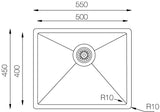 Ukinox Tenline TNL 500 Kitchen Sink, 500×440mm — Polished Stainless Steel - www.ultrabathroom.com