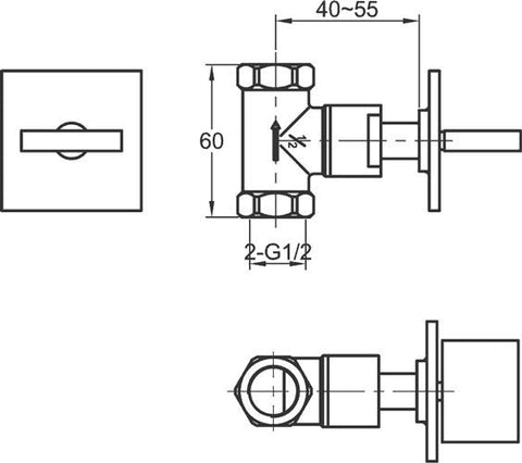 GROHIT Concealed Square Tap, Shut Off Valve, On/Off Tap, 15mm - www.ultrabathroom.com