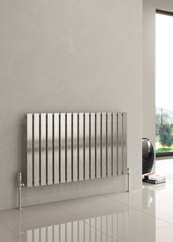 Reina Flox Horizontal Single Panel in Satin/Polished Finish Stainless Steel Designer Radiator - www.ultrabathroom.com