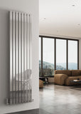 Reina Flox Vertical Single Panel in Satin/Polished Finish Stainless Steel Designer Radiator - www.ultrabathroom.com