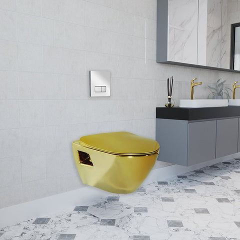 Short Projection GOLD Wall Hung Combined Bidet Toilet With Soft Close Seat - www.ultrabathroom.com