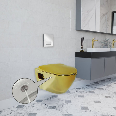 Short Projection GOLD Wall Hung Combined Bidet Toilet With Soft Close Seat - www.ultrabathroom.com