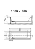 Square Single Ended Bath 1500 x 700mm - www.ultrabathroom.com