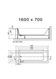Square Single Ended Bath 1600 x 700mm - www.ultrabathroom.com